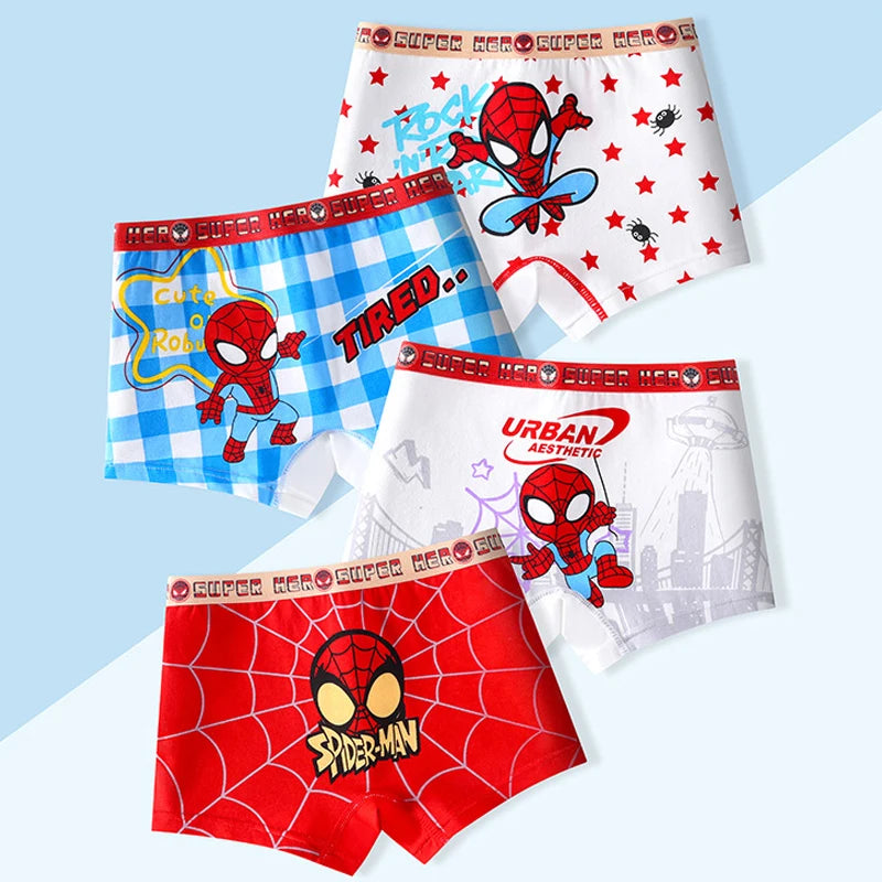 4-Piece Children Cotton Underwear Chivalrous Spiderman Fashion Print Boys Boxer Briefs Skin-friendly and Breathable Boxer Shorts - Bear Hugs
