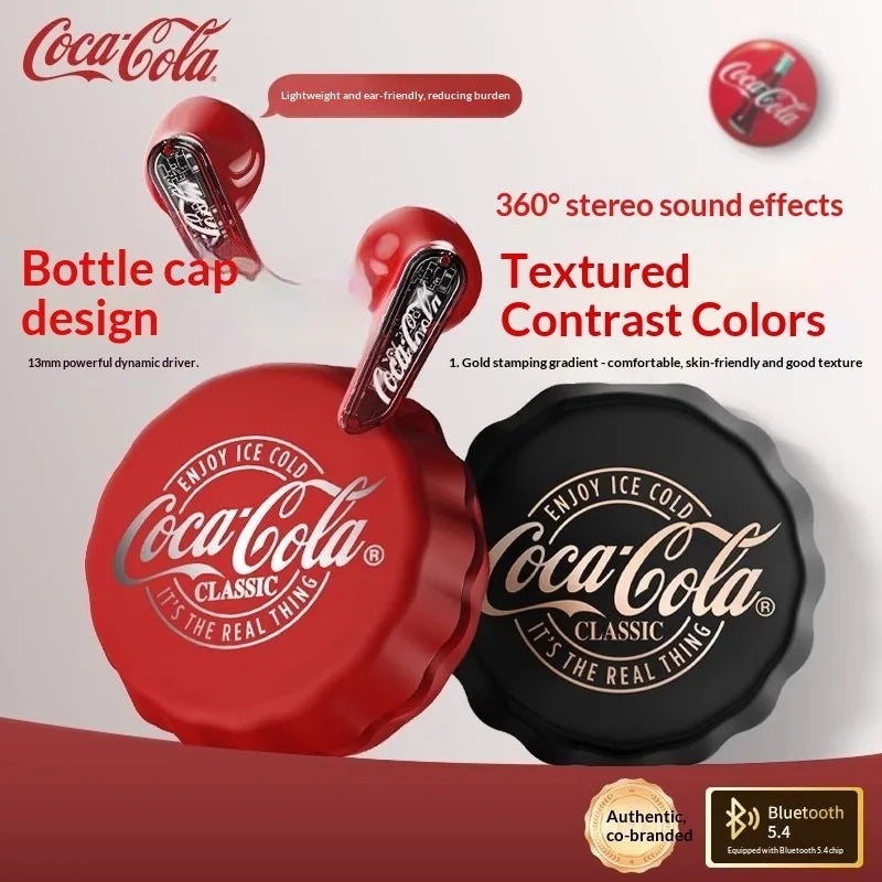 CoCa-Cola T13 Creative Bottle Cap Bluetooth Earphones ENC Call Noise Reduction 360° Stereo Sound Semi-In-Ear Wireless Earphones - Bear Hugs