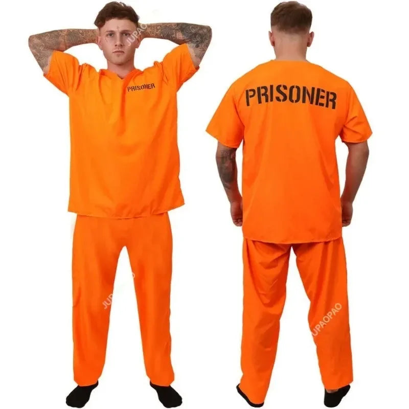Adult Inmate Costume Orange Prisoner Jumpsuit Jailbird Outfit for Halloween Orange Prisoner Costume Men Jail Jumpsuit Costume - Bear Hugs