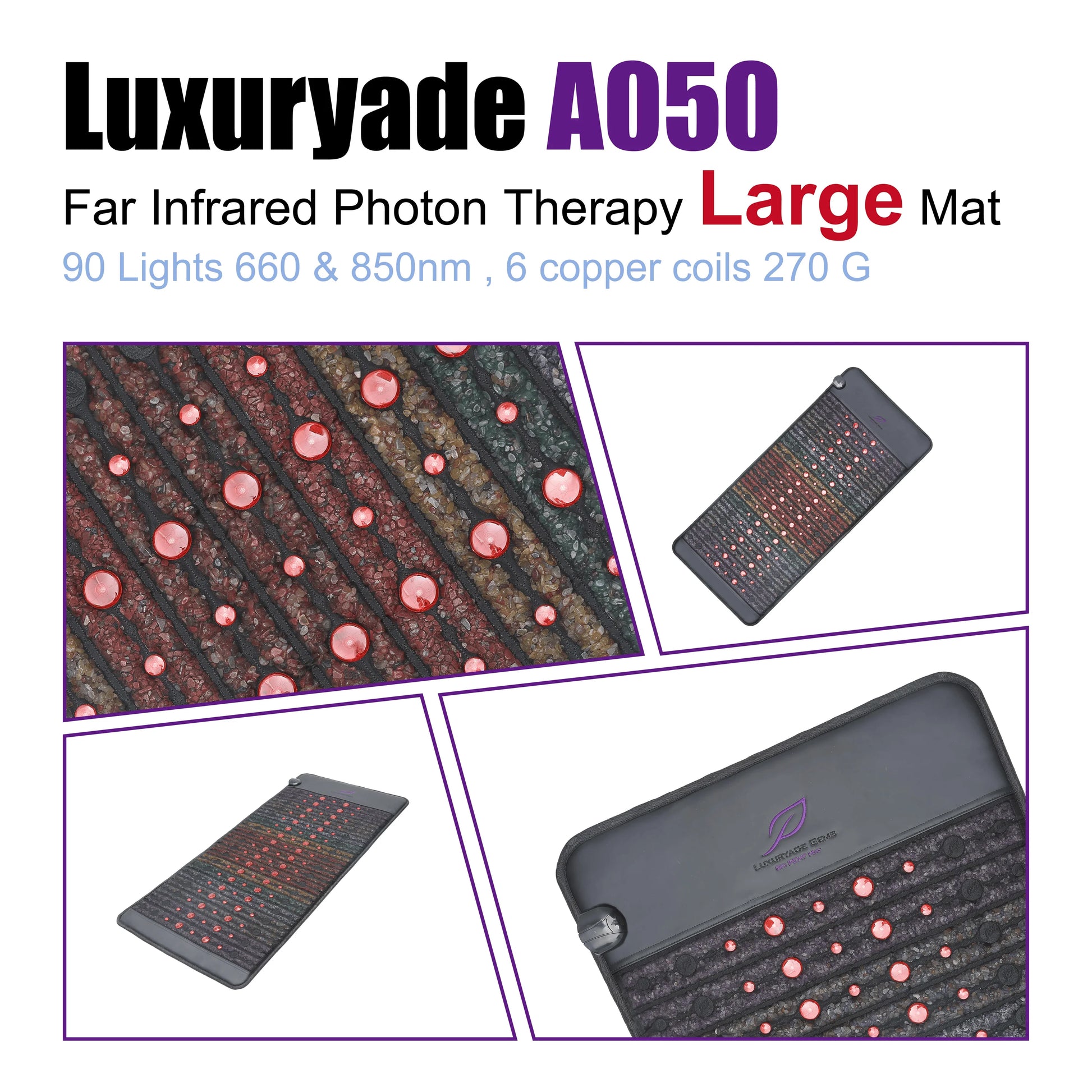 Luxuryade A050 Heating Infrared Bio NIR Mat Amethyst Crystal Tourmaline PEMF Therapy Photon Red Light Body Massage Mattress - Bear Hugs