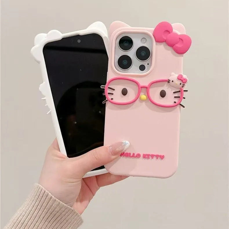 3D Glasses Cat Silicone Phone Case For iPhone 17 Pro Max 16 15 Plus 14 13 Mini 12 11 4 4S 5 5S 7 8 SE - Bear Hugs