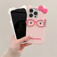 3D Glasses Cat Silicone Phone Case For iPhone 17 Pro Max 16 15 Plus 14 13 Mini 12 11 4 4S 5 5S 7 8 SE - Bear Hugs