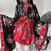 Traditional Japanese Pink & Black Kimono Dress - Bear Hugs