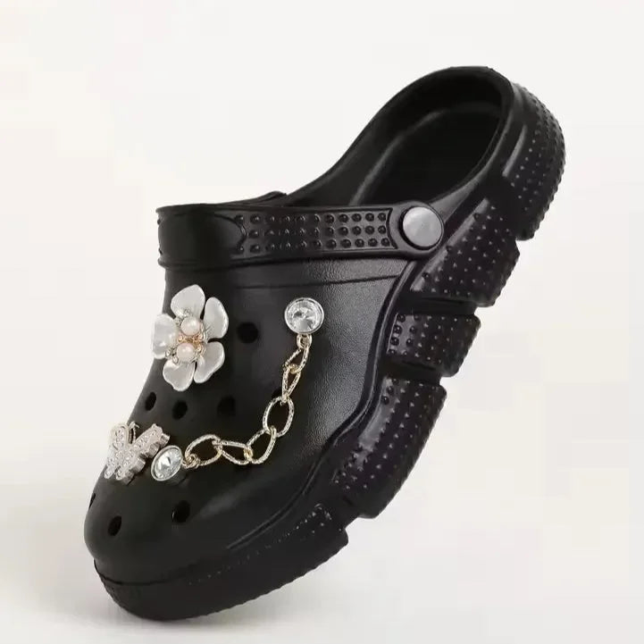 Floral & Rhinestone Comfort Clogs