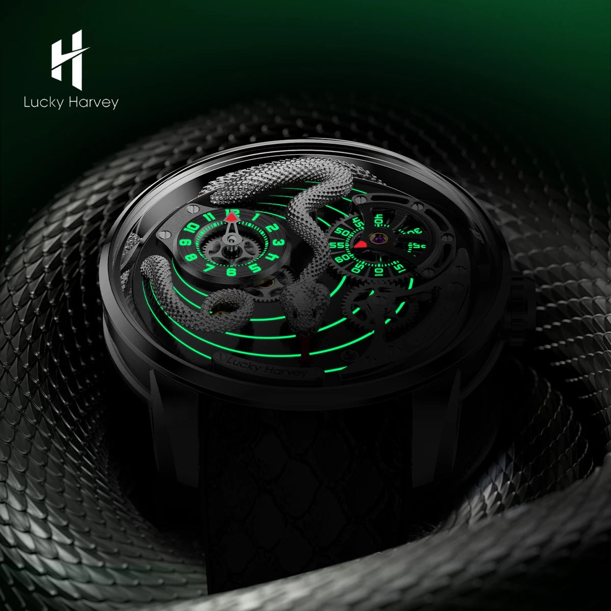 Lucky Harvey Funny Mechanical Watch Automatic Movement Watches for Men Snake Dial Synthetic Sapphire Waterproof 2024 New Model - Bear Hugs
