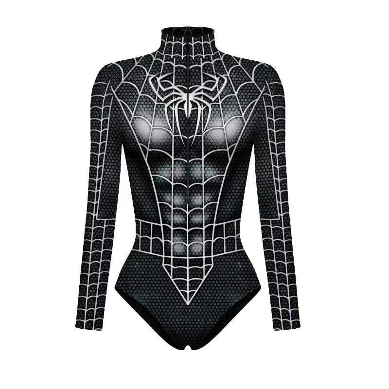 Superhero Spiderman Bodysuit for Women Captain America Cosplay 3D Print Long Sleeve Swimsuit Adult Halloween Carnival Costumes - Bear Hugs