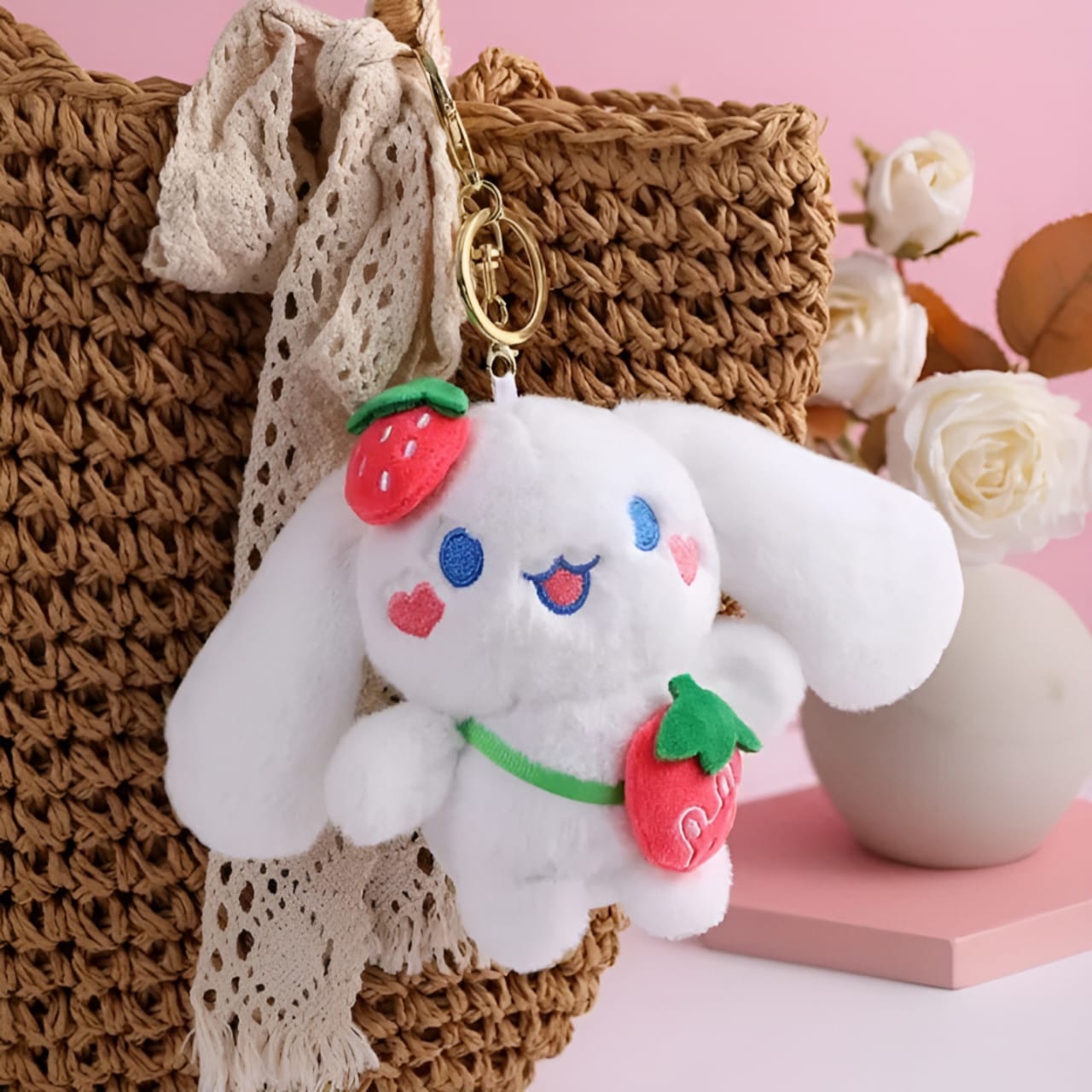 Cinnamoroll Strawberry Bag Plush Keychain