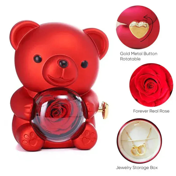 Eternal Rose Teddy Gift Box with Lovely Heart Pendant