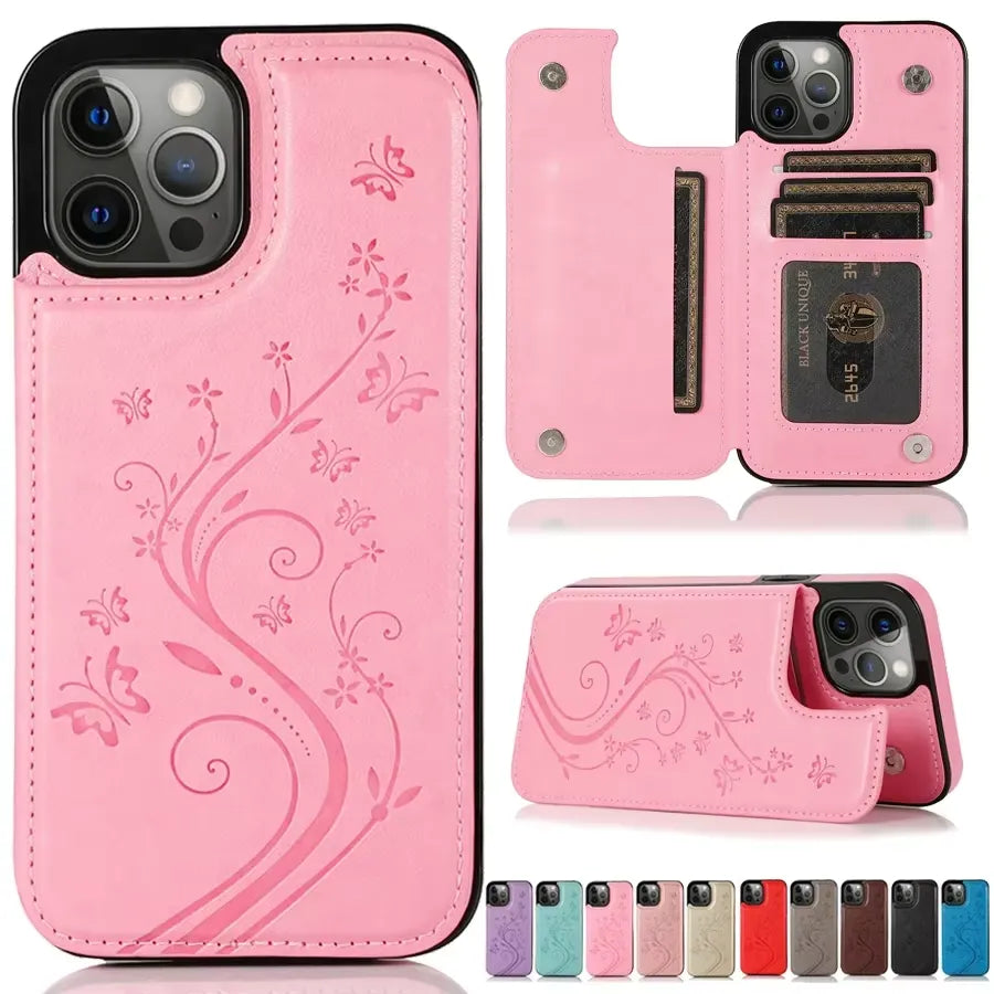 Butterfly Magnetic Flip Leather Phone Case (For iPhones)