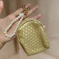 Checkered Pearls Coin Pouch Keychain