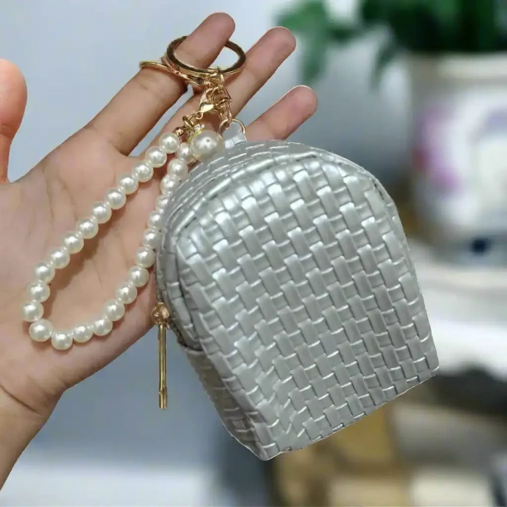 Checkered Pearls Coin Pouch Keychain