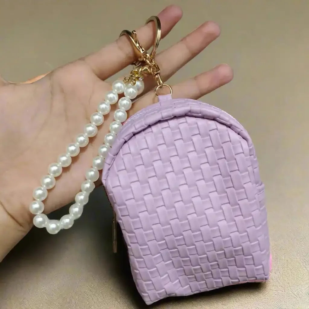 Checkered Pearls Coin Pouch Keychain
