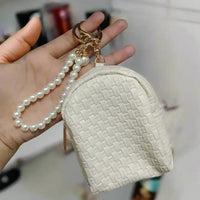 Checkered Pearls Coin Pouch Keychain