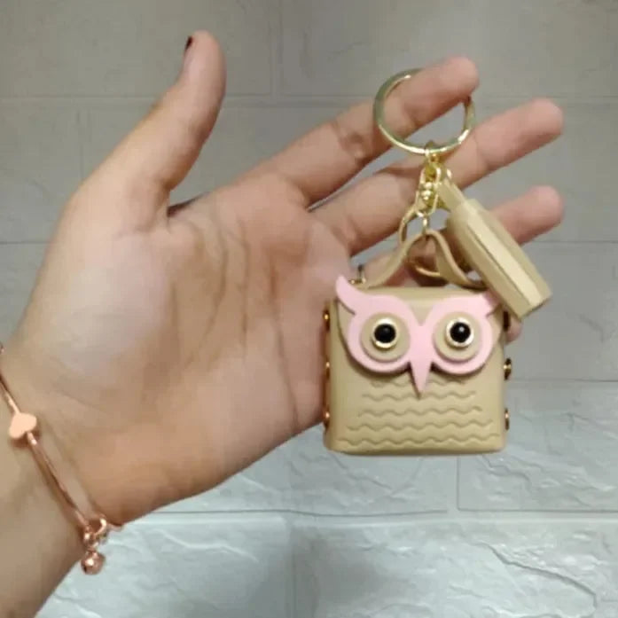 Owl Eye Leather Coin Purse Keychain