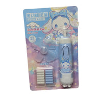 Cartoon character eraser on a colorful packaging with a gray floor background