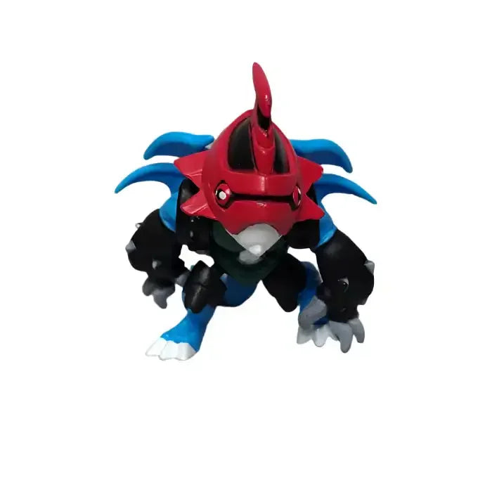 Toy figure of a red and blue creature on a gray surface