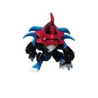 Toy figure of a red and blue creature on a gray surface