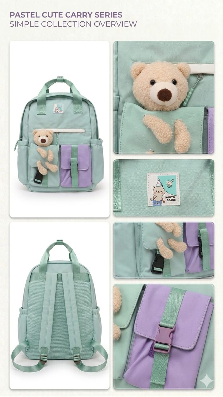 Pastel Kawaii Teddy Bear Backpack