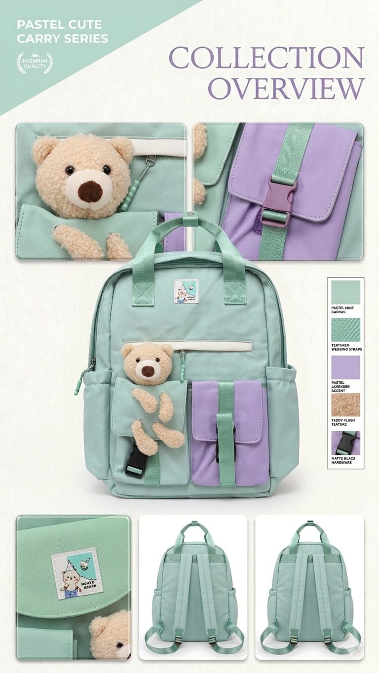 Pastel Kawaii Teddy Bear Backpack