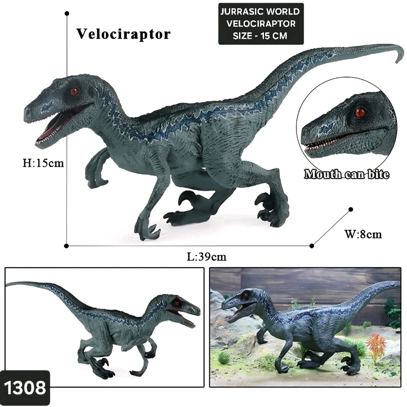 Jurassic World Realistic Blue Velociraptor Figure (39 cm)