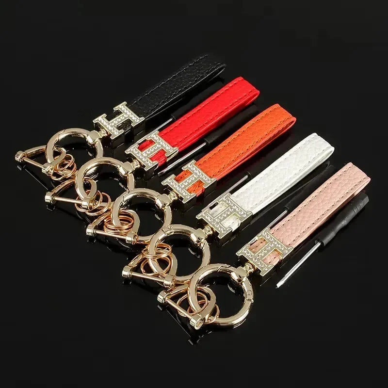 Premium H Pattern Leather Keychain