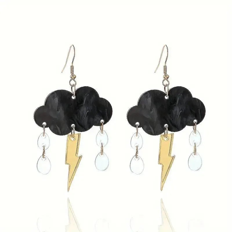 Acrylic Black Cloud Lightning Design Earrings - Bear Hugs