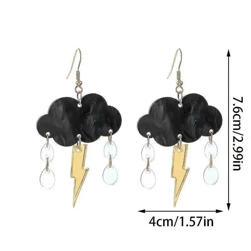 Acrylic Black Cloud Lightning Design Earrings - Bear Hugs