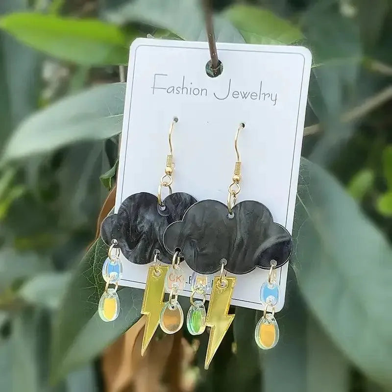 Acrylic Black Cloud Lightning Design Earrings - Bear Hugs