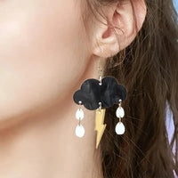 Acrylic Black Cloud Lightning Design Earrings - Bear Hugs