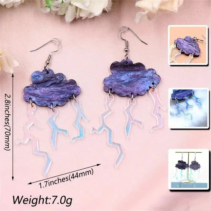 Acrylic Cloud and Lightning Earrings - Bear Hugs