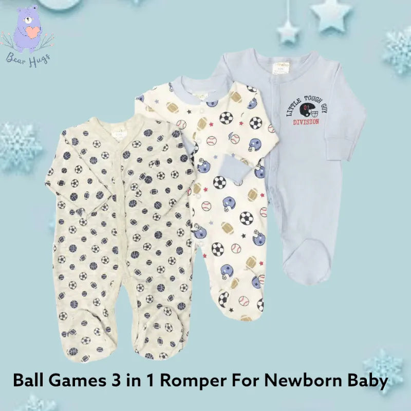 Ball Print Sleeping Suit / Romper (3 pcs) - Bear Hugs