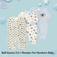 Ball Print Sleeping Suit / Romper (3 pcs) - Bear Hugs