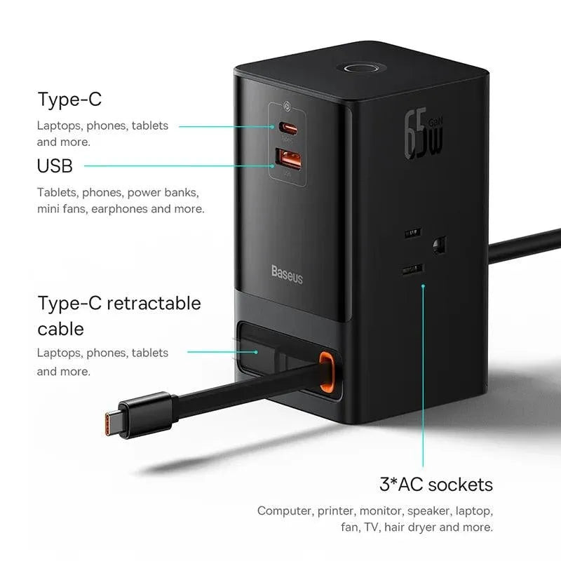 Baseus 65W GaN Fast Charger Desktop Power Strip - Bear Hugs