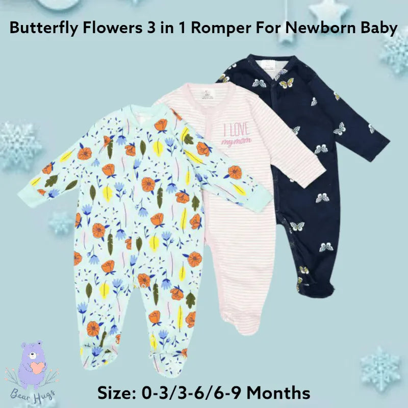 Butterfly Print Sleeping Suit / Romper (3 pcs) - Bear Hugs