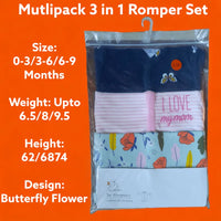 Butterfly Print Sleeping Suit / Romper (3 pcs) - Bear Hugs