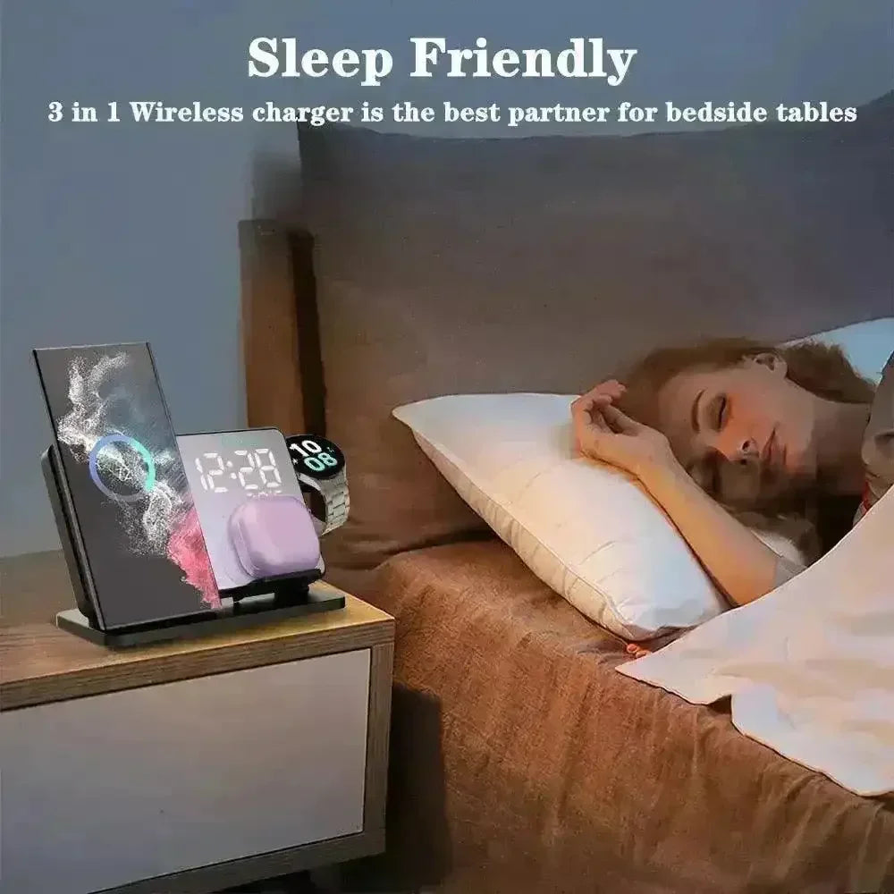 3 in 1 Wireless Charger Stand with Alarm Clock - Bear Hugs
