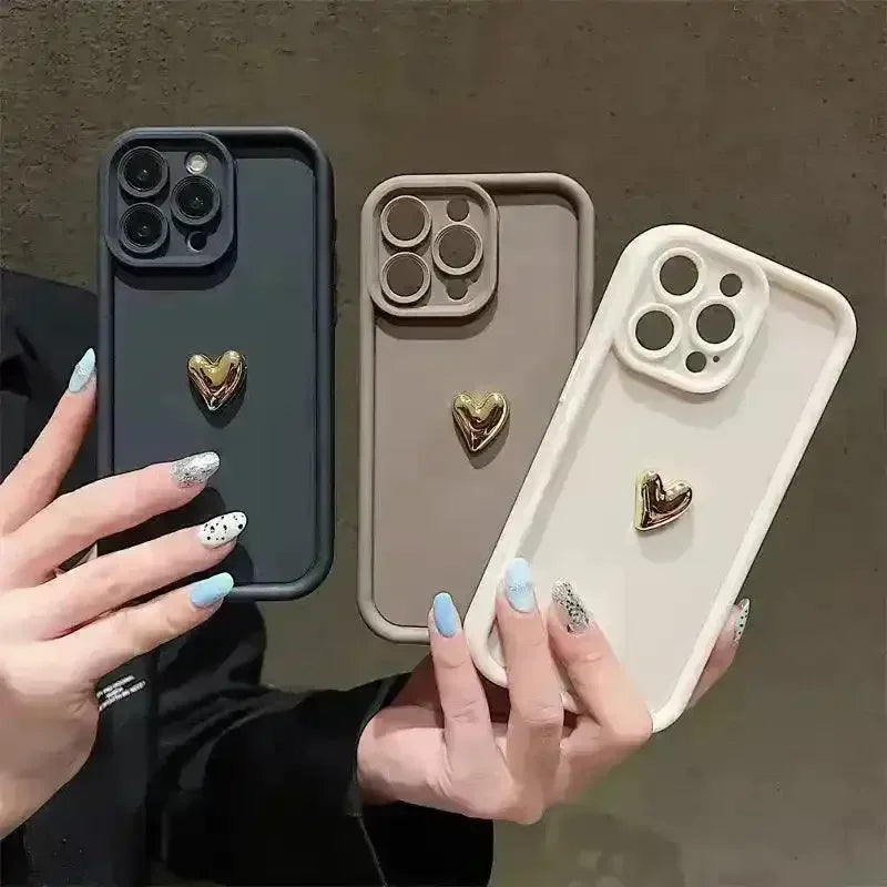 3D Gold Heart Silicone Soft Case (For iPhones) - Bear Hugs
