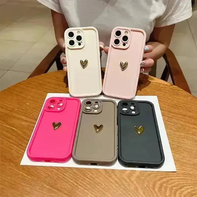 3D Gold Heart Silicone Soft Case (For iPhones) - Bear Hugs