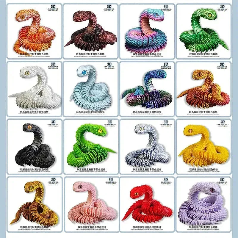 3D Printed Snake Figurine Movable Joint Model - Bear Hugs