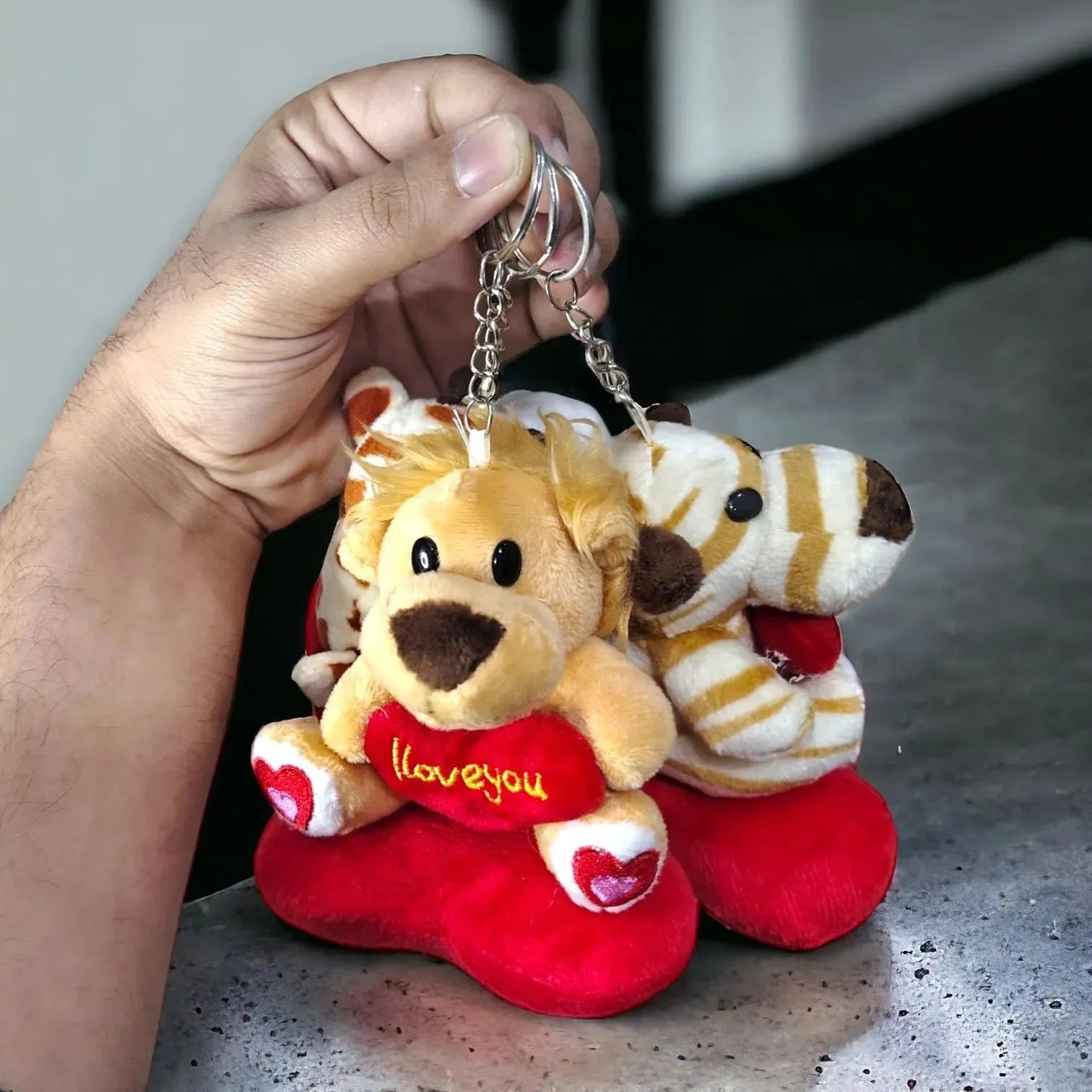 Animal Love Heart Plush Keychain - Bear Hugs