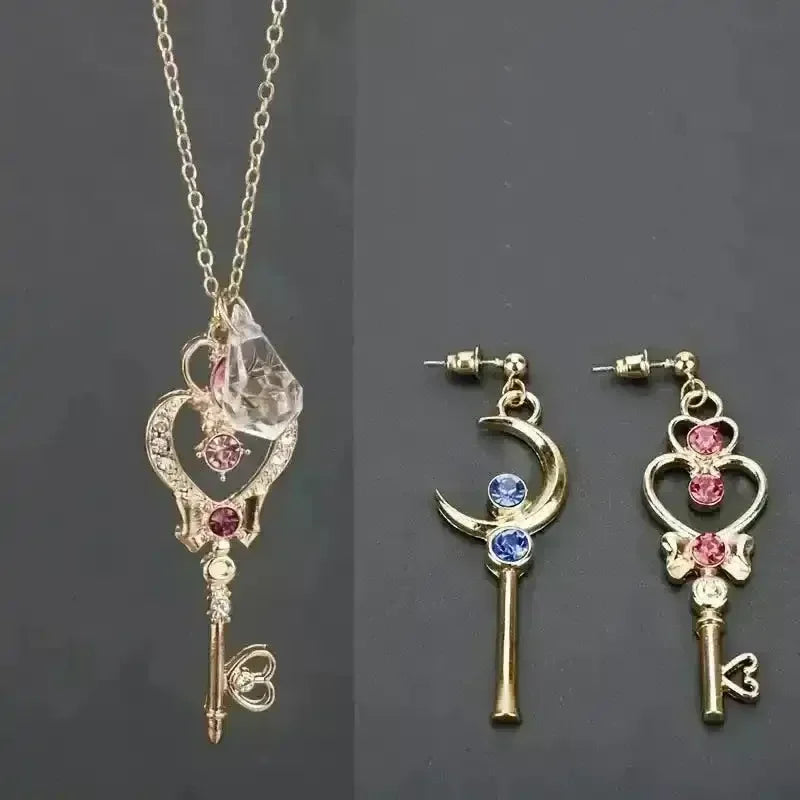Anime Moon Heart Key Earrings - Bear Hugs