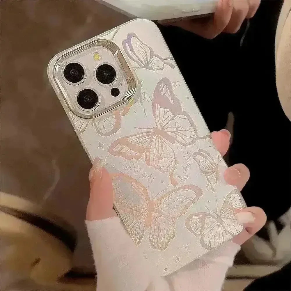 White iPhone 15 Beautiful Glitter Butterfly Phone Case (For iPhones)