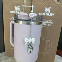 Bow-Shaped Stanley Straw Charm Pendant Keychain - Bear Hugs