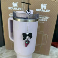 Bow-Shaped Stanley Straw Charm Pendant Keychain - Bear Hugs
