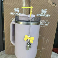 Bow-Shaped Stanley Straw Charm Pendant Keychain - Bear Hugs