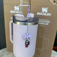 Bow-Shaped Stanley Straw Charm Pendant Keychain - Bear Hugs
