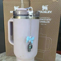 Bow-Shaped Stanley Straw Charm Pendant Keychain - Bear Hugs