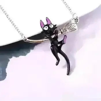 Broom Black Cat Necklace - Bear Hugs
