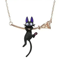 Broom Black Cat Necklace - Bear Hugs