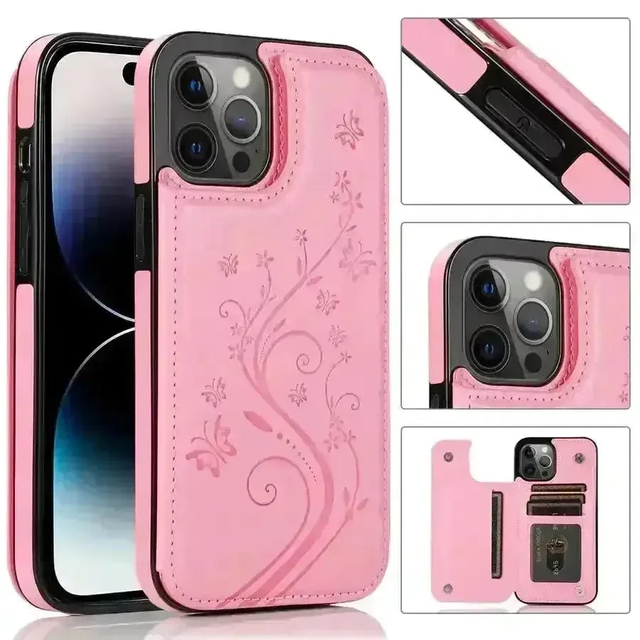 Butterfly Magnetic Flip Leather Phone Case (For iPhones) - Bear Hugs